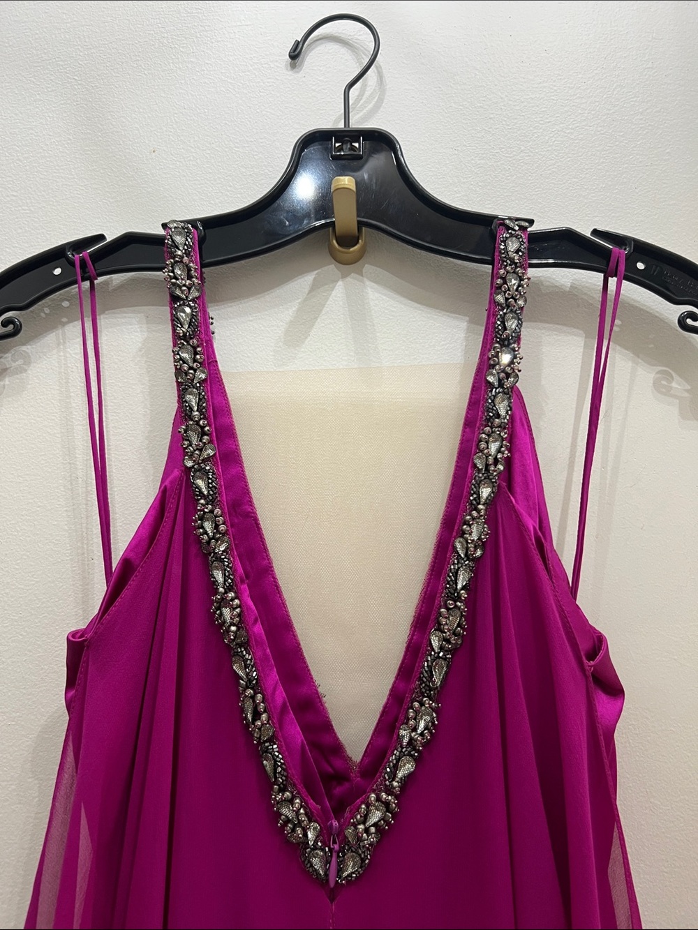 Theia Fuchsia Beaded V-Neck Maxi Gown - Picture 6 of 12